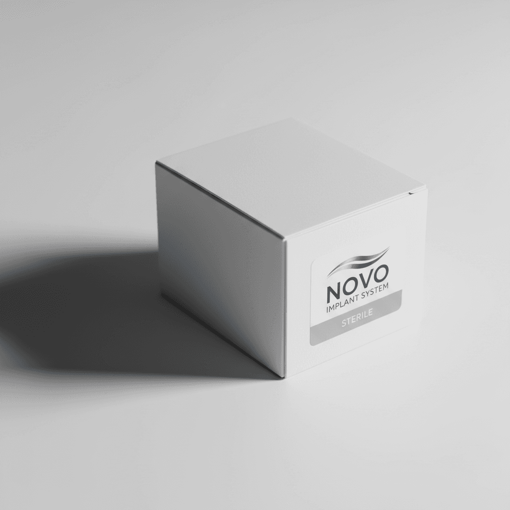 Dental implant packaging box on a white surface