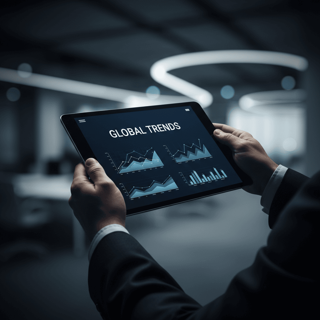 Tablet displaying anonymous data analytics charts