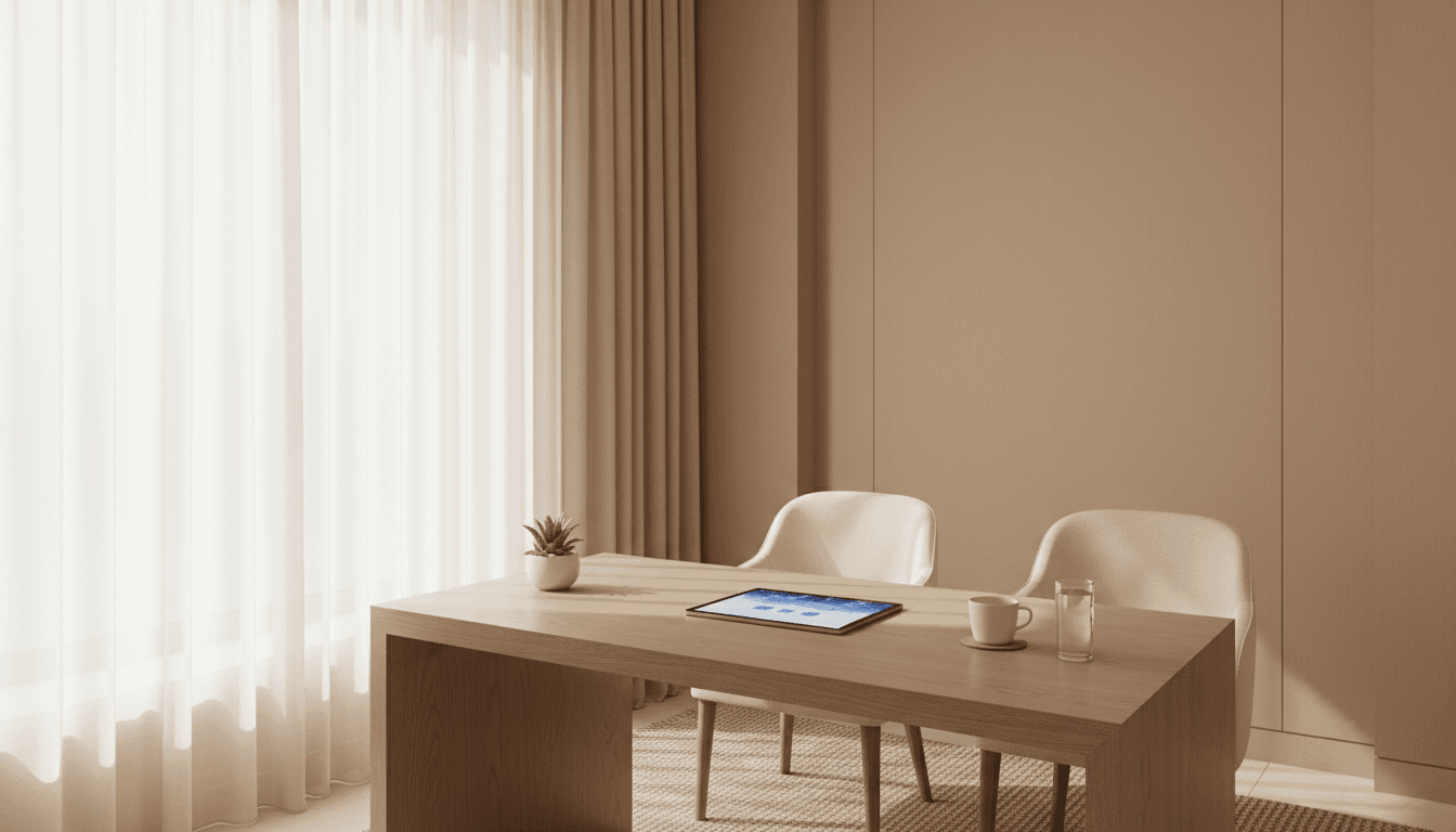 Elegant dental consultation space with treatment plan on tablet