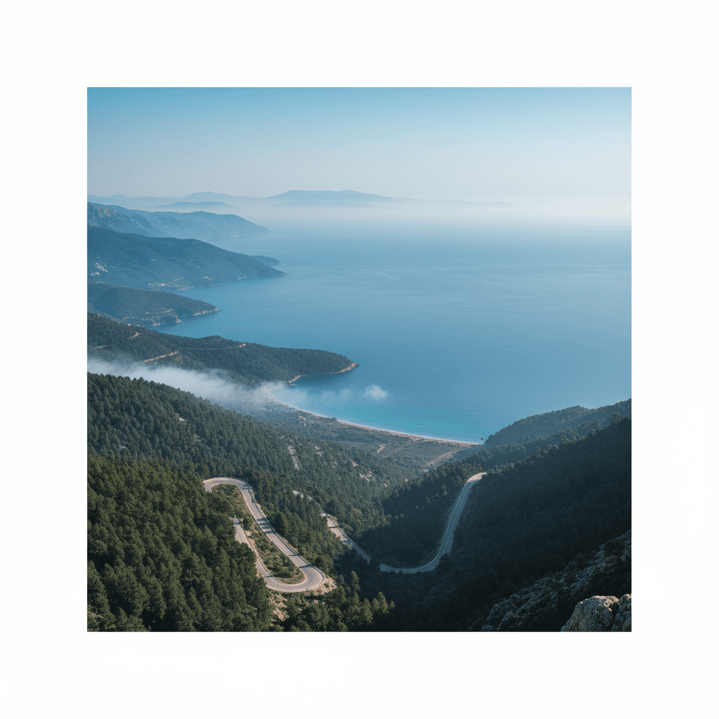 Mountain pass viewpoint overlooking the Ionian Sea