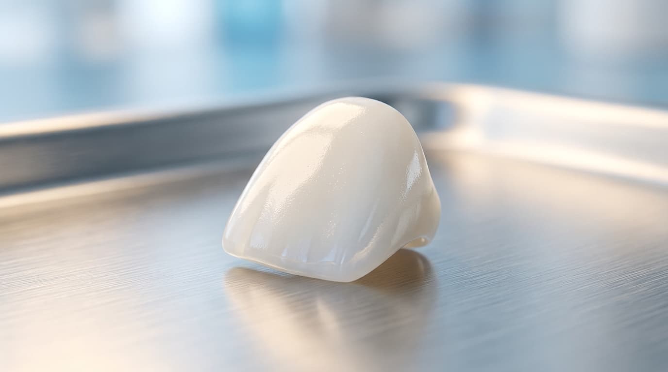 Dental implant on sterile drape near surgical tools